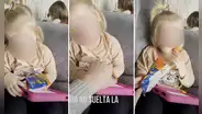Niña se resiste a abandonar su bolsa de snack, pese a quedarse dormida