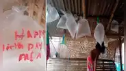 Niños utilizan bolsas de plástico como globos para usarlos como decoración del cumpleaños de su papá