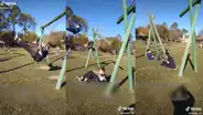 Jóvenes asisten al parque de diversiones, suben al columpio y este se parte por la mitad