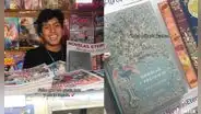 Joven con quiosco de periódicos ayuda a su novia y le guarda su libro de “Orgullo y prejuicio”