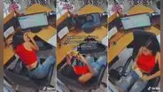 Joven se queda dormida mientras trabajaba y es captada por las cámaras de seguridad