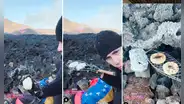 Turista cocina arepas rellenas sobre lava de un volcán en Islandia