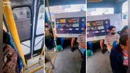 Joven se ahorra el dinero del taxi y decide llevar su televisor de 55 pulgadas en bus