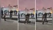 Hombre intenta bailar con un policía en la plaza San Martín durante jornada de protestas