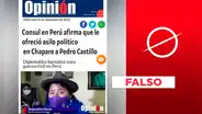 No, el medio Opinión no publicó noticia sobre asilo político de Bolivia a Pedro Castillo