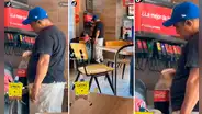 Captan a hombre sacando gaseosa de un dispensador para llenar su botella de 2 litros
