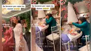 Invitada se roba una caja con bocaditos en plena boda y se los come frente a la novia