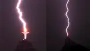 Fotógrafo captó el momento en que un rayo impactó en la cabeza del Cristo Redentor