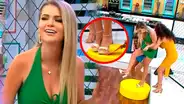 Brunella Horna pasa bochornoso momento en vivo luego de que sus zapatos quedaran pegados al suelo
