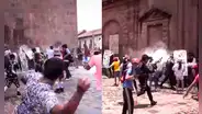 Policías son bañados en agua y espuma durante carnavales en Cusco