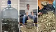Joven ahorró durante 4 años en un bidón y al abrirlo no podía creer todo lo que había reunido