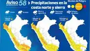 Senamhi advierte intensas precipitaciones acompañadas de descargas eléctricas en costa norte y sierra