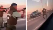 Momento en que ladrón intenta huir a alta velocidad con carro robado y policías lo esperan con armas