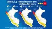 Senamhi advierte de fuertes lluvias acompañadas de descargas eléctricas en la costa norte y sierra