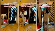 Repartidor entrega pedido y al escuchar pegajosa canción saca a bailar a la dueña de la casa