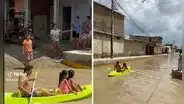 "Cambio moto por canoa": padre sorprende al transportar a sus hijas en Piura tras intensas lluvias