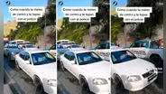 Quiso evitar larga fila de autos y adelantó por el carril contrario, pero se topó con camioneta de policías