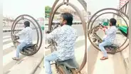 ¿La moto del futuro? Captan a hombre manejando un vehículo con una sola rueda