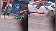 Momento en que ladrón sale disparado por los aires cuando robaba los cables de un poste