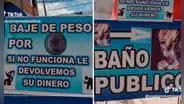 Baño público se hace viral con singular cartel: “Baje de peso por 50 céntimos”