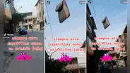 ¿No eran solo zapatillas? Vecinos captan un colchón colgado en un cable de luz