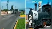 ¡Creí haberlo visto todo! Modifica un tren, le pone neumáticos y transita por una avenida