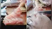 Mujer estaba cortando pollo crudo y se aterra al ver que este comienza a moverse