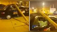 SJM: poste de telefonía cayó sobre vehículo donde se encontraba una familia que se salvó de morir