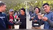 Español invita pollo a la brasa a extranjeros y su reacción es viral: "Qué rico"