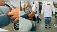 No querían dejarla entrar al laboratorio por su pantalón roto y sus compañeros le solucionaron el problema