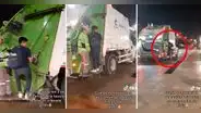 Joven ebrio sube a camión de basura para que lo lleve gratis a su destino: "Qué ofertón"