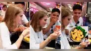 Joven ucraniana prueba comida peruana en mercado y tiene inesperada reacción: “Me muero”