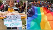 Mujer usa inesperado cartel en marcha LGTB+ para vender pan con pollo: “Maestra del marketing”