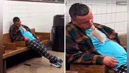 Hombre se queda dormido y rata aprovecha para darle un apasionado beso en el metro: "Se respira el amor"