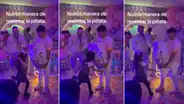 ¡No paro de reír! Niña causa furor con su peculiar manera de reventar la piñata en su fiesta