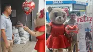 Mujer sorprende a su esposo con globos y muñeco de amor en la puerta de su trabajo: “¡Qué romántico!”
