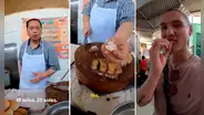 Danés visita mercado del Callao y queda fascinado con chicharrón de cerdo: “Muy bueno”