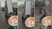 Hombre traslada refrigerador en moto con peligrosa maniobra: “Solo en Perú”