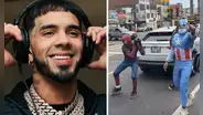 Anuel AA impresionado con show de artistas disfrazados de Avengers bailando en calles de Perú