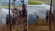 Viceministra de Turismo cae a laguna cuando trataba de balancearse en una soga en Pasco