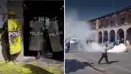 Ayacucho: trabajadores CAS del Poder Judicial protestan y terminan enfrentándose a la Policía