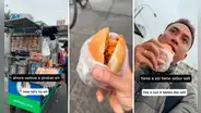 Turista en Perú tiene sorprendente reacción al probar pan con salchicha huachana en ambulante