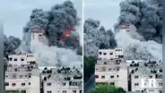 Video capta el preciso instante en que Torre Palestina se derrumba tras bombardeo israelí