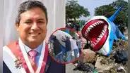 Vecinos botan estatua de tiburón a la basura en Trujillo y rechazan a alcalde Arturo Fernández