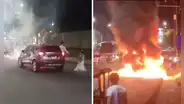 Novia se dirigía a su boda en auto y este se incendió súbitamente en Iquitos