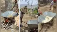 Peruanos sorprenden al usar una carretilla para preparar cancha popcorn: “Mi primera chamba”
