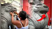 Denuncian que rompieron parte del monumento Los Leones del Barrio Chino tras reto viral