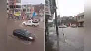 Torrenciales lluvias con granizo inundan calles de localidades de Huancayo