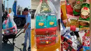 Hombre sorprende con canasta navideña y usuarios le dicen: “Pesa tanto que la lleva en carretilla”