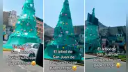 Captan árbol navideño de SJL elaborado con material de construcción y en redes dicen: "Parece yunza"